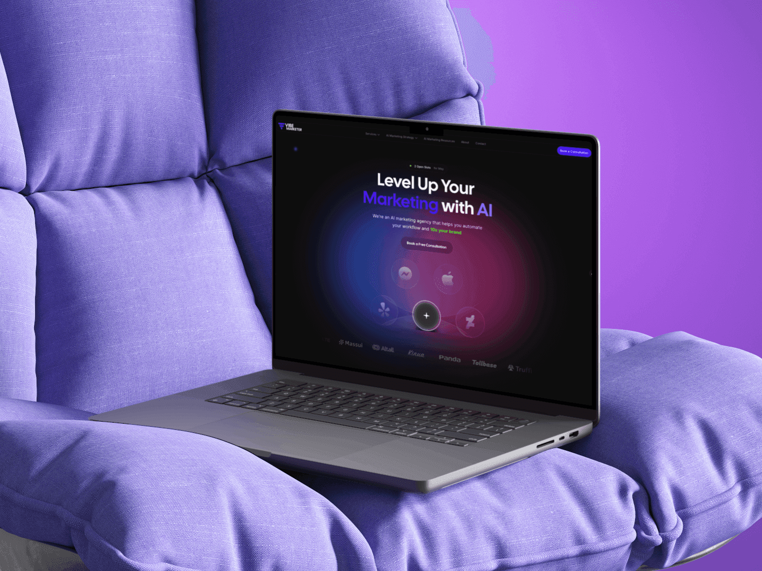 Framer Website built for a professional marketing studio with a gradients and great UI