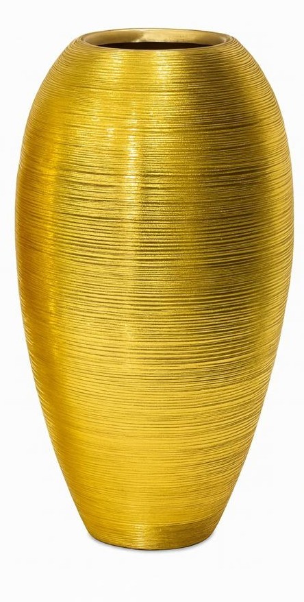 Oval ribbed metallic finish metal decorative vase for home décor