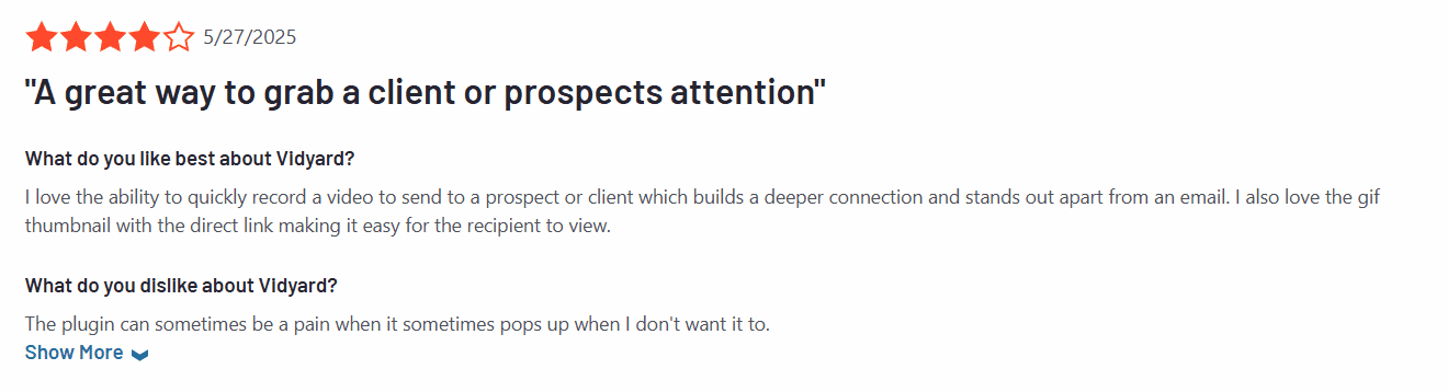 Vidyard review on G2