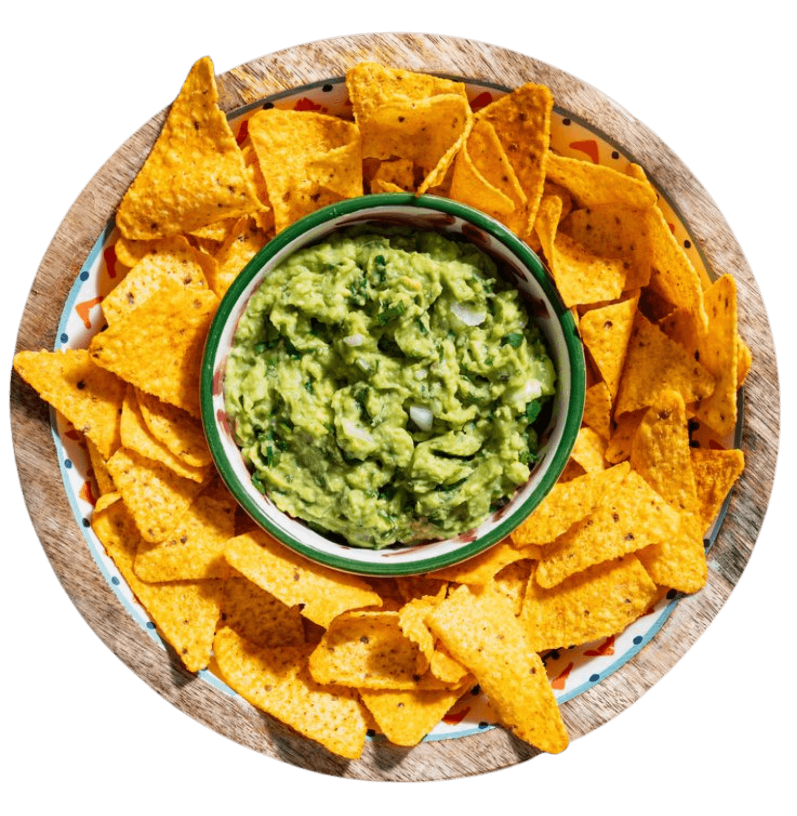 Fresh guacamole served with crispy tortilla chips from Bombay Pizza Toronto