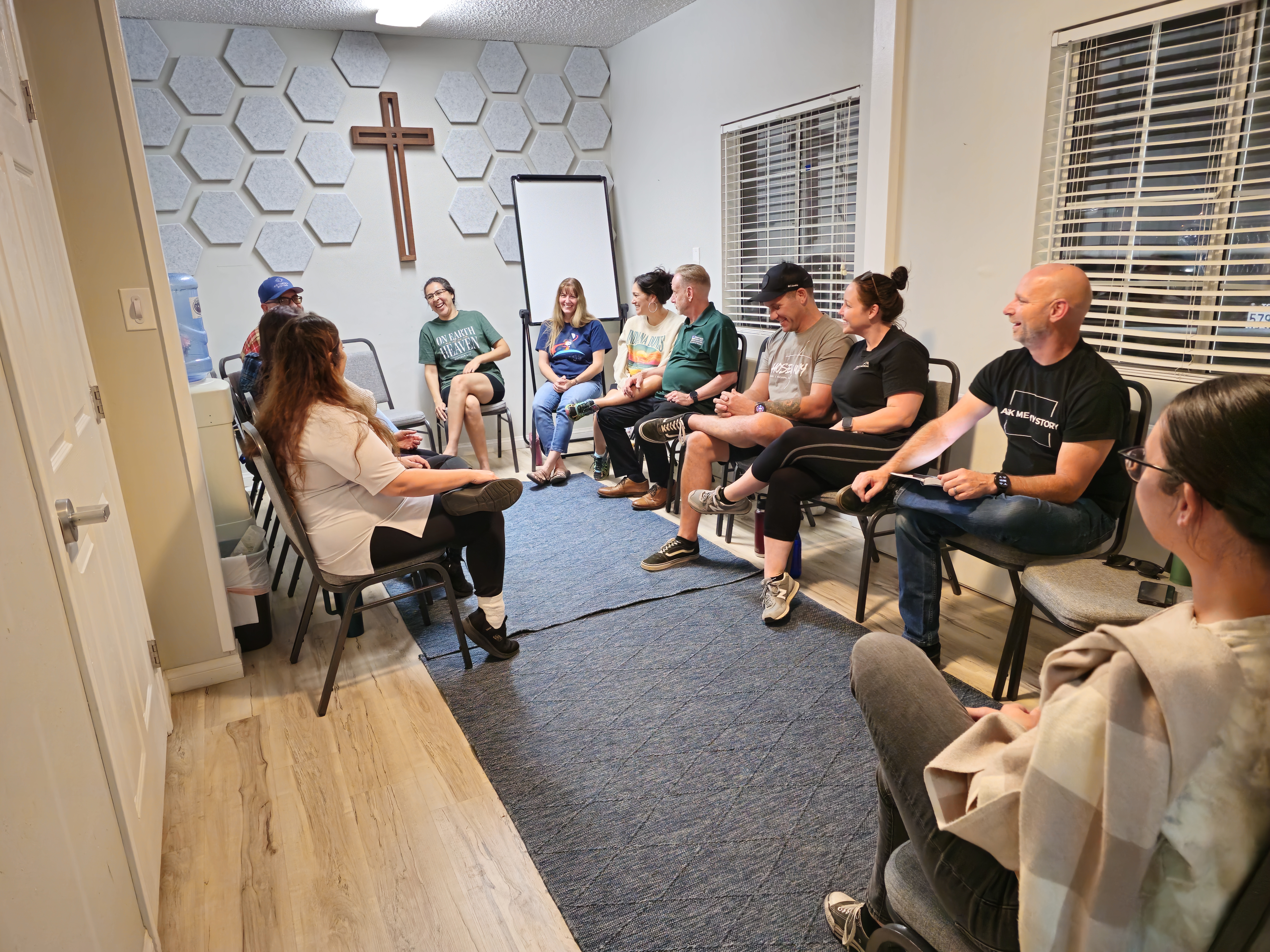 young family bible study laughing