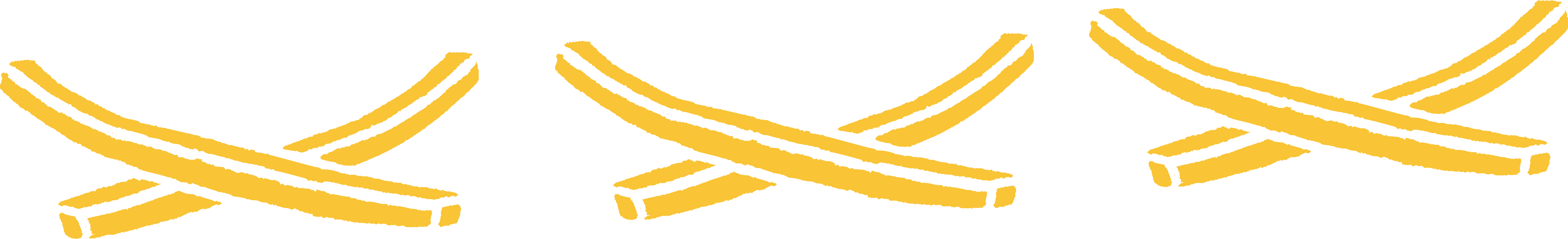 Chips & Chicks crossed french fries divider graphic — three repeating hand-drawn crossed fries icons used as brand pattern element — brand identity by Makers' Studio