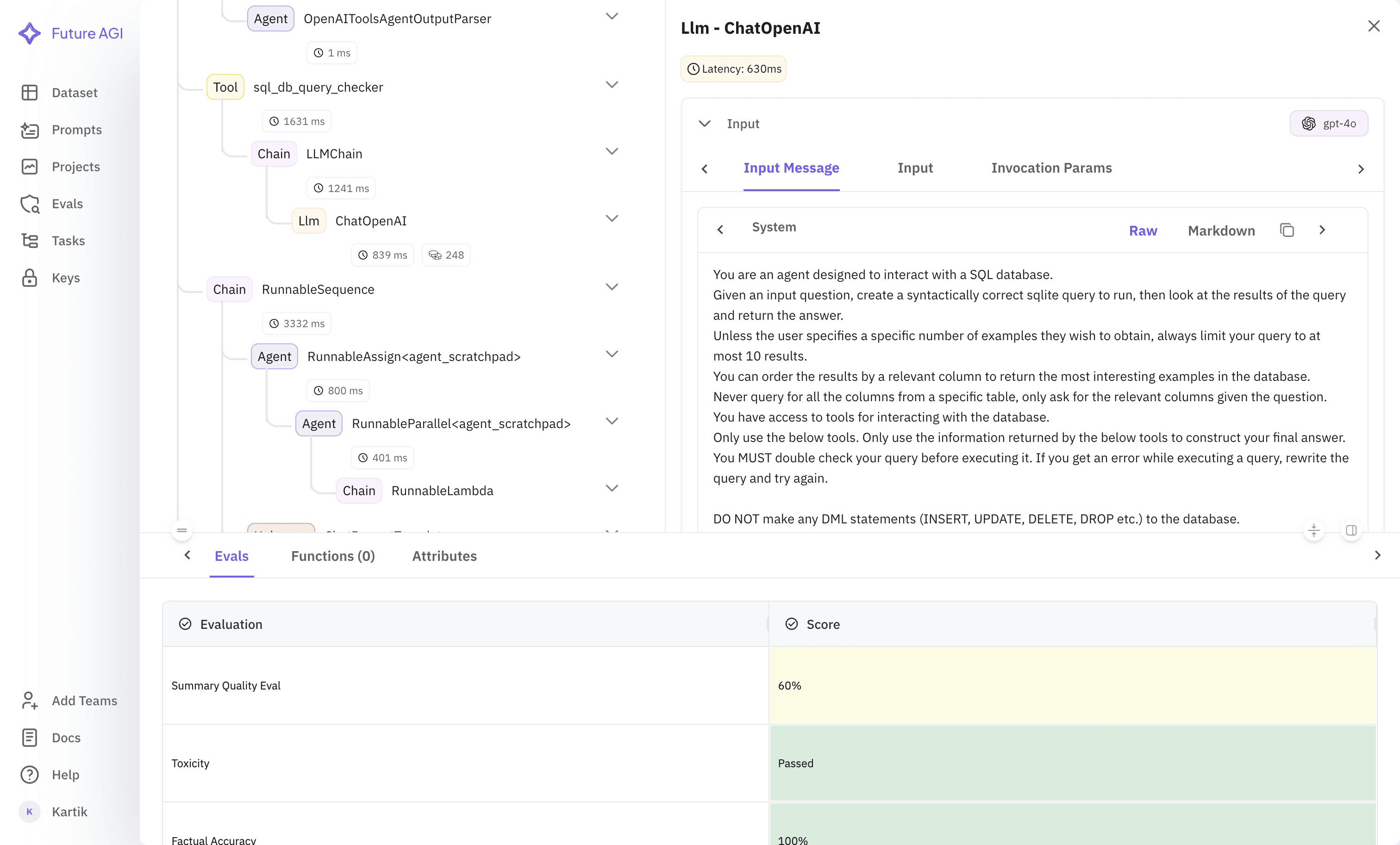 LLM evaluation trace interface