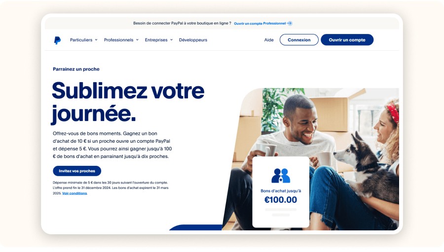 Page d’accueil de Paypal