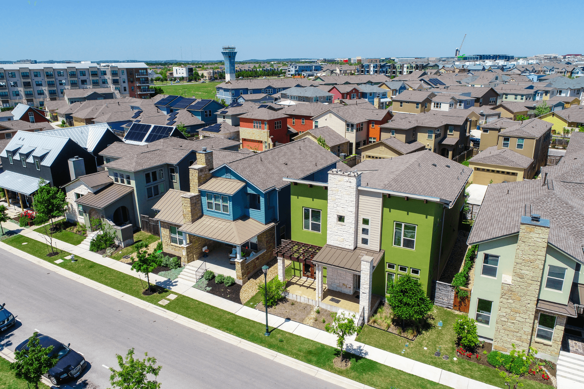 Mueller's dense building, with smaller homes
