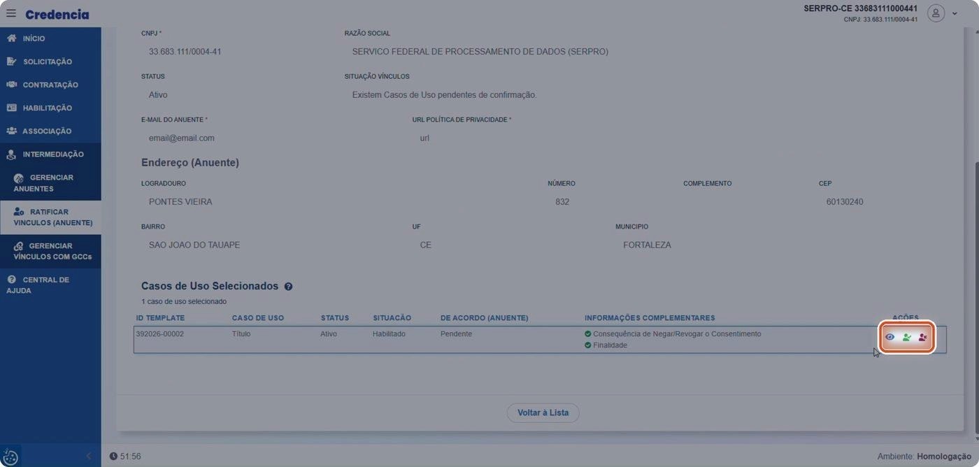 Captura de tela de referência do Credencia para Passo 3 — Abrir a confirmação do caso de uso. Contexto: 28 — Confirmação do Anuente.