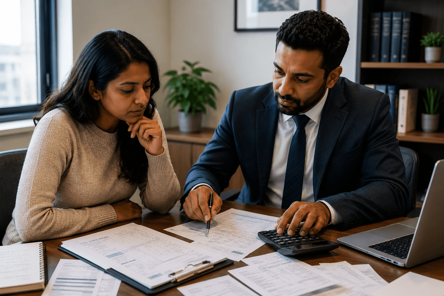 Client reviewing financial documents with a legal professional during a consultation about an Ontario Small Claims Court claim.