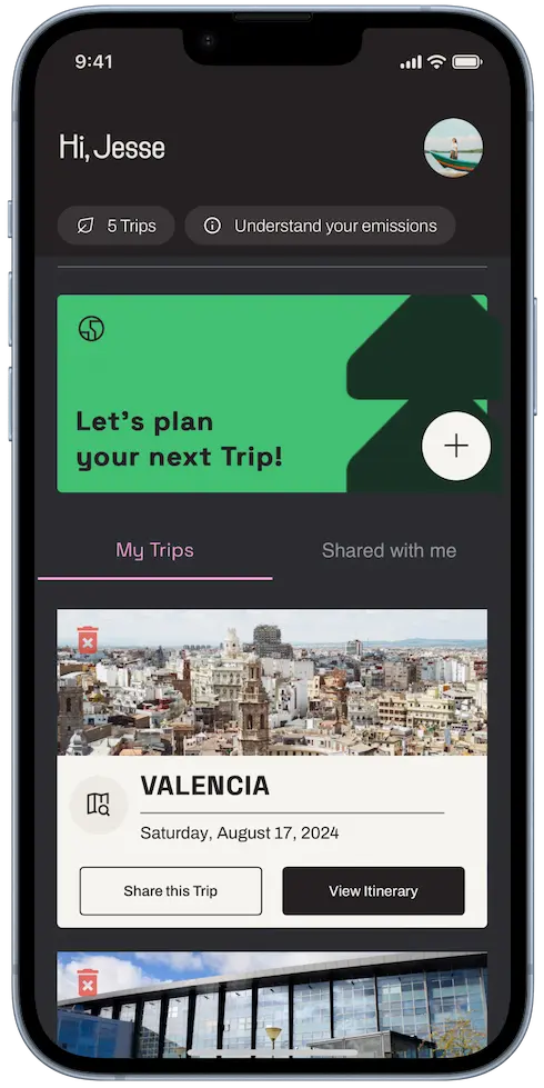 App screen on iphone - Itinerary screen