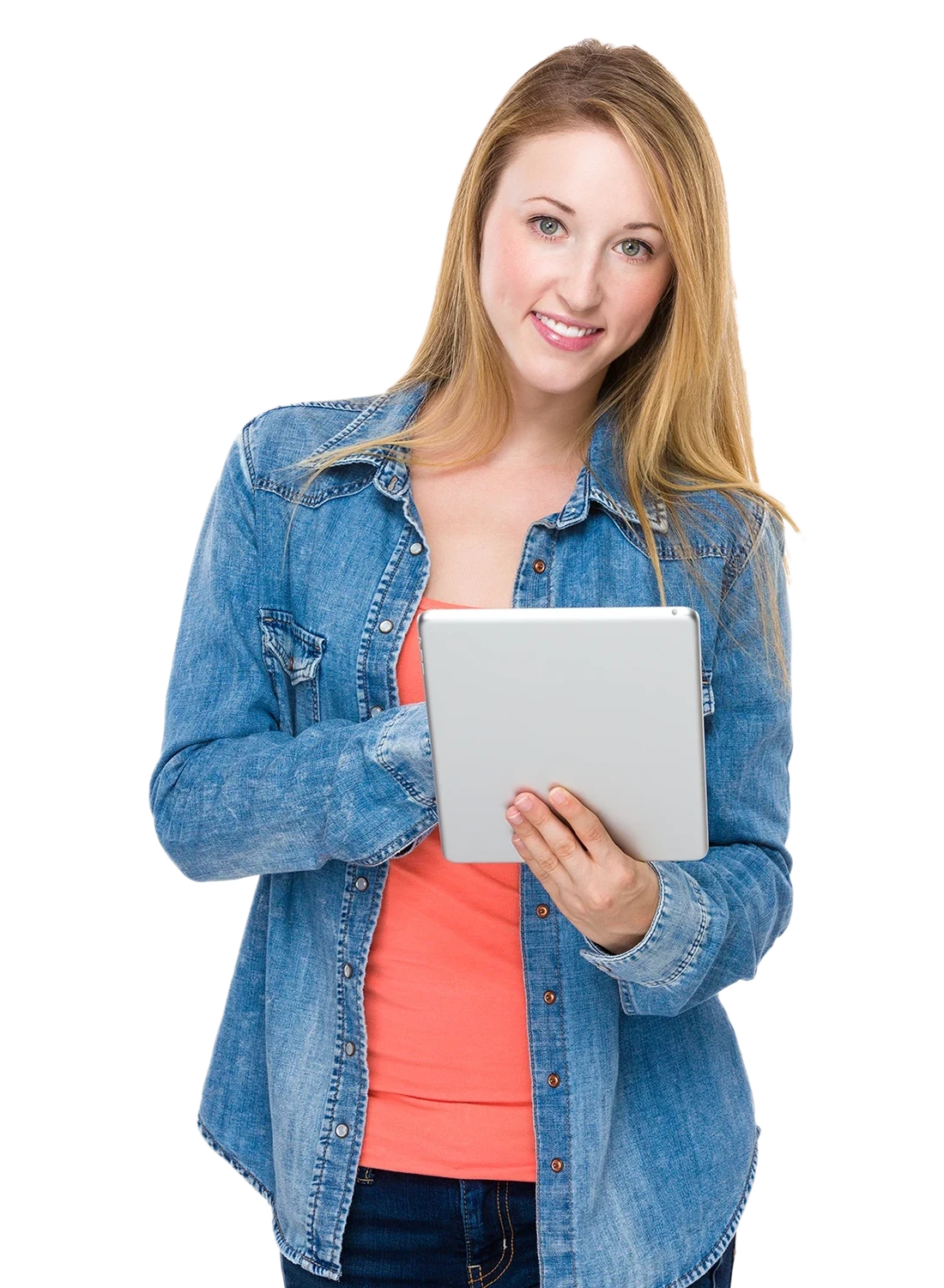 Woman holding a tablet