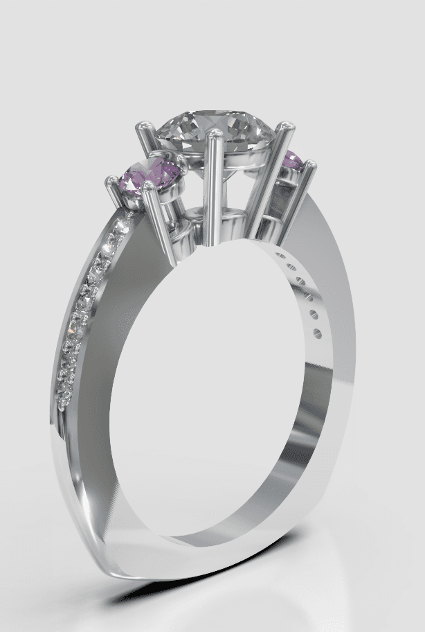 Tacorie Style - 3 Stone & channel set diamonds - ($18,000 with pink diamonds), ($3,200 with all clear diamonds)