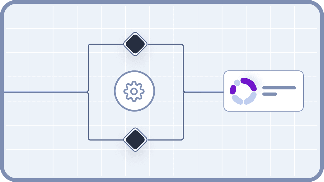 Flowchart diagram illustrating a process with connected nodes, set against a grid background, representing workflow and automation concepts.