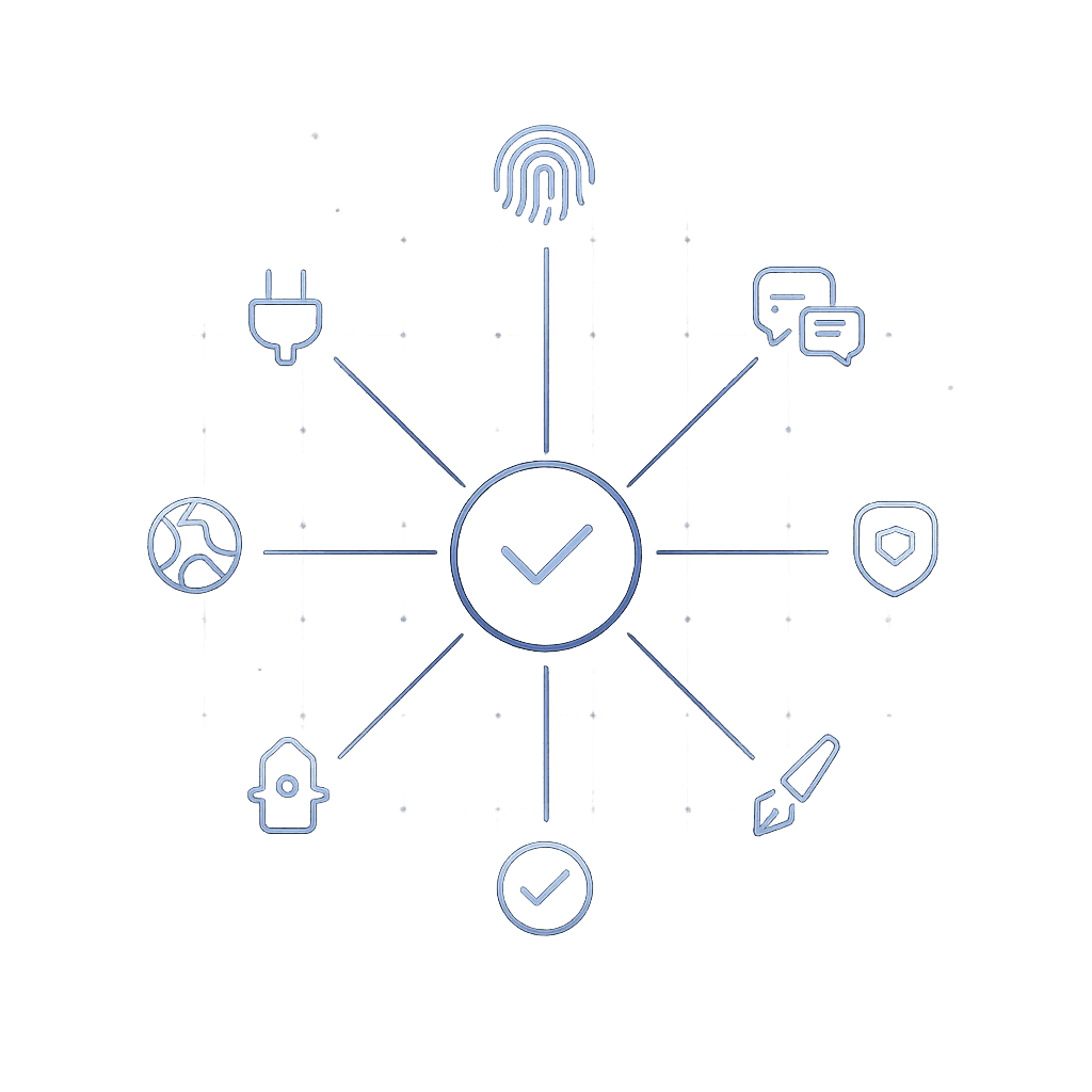 Radial infographic showing seven criteria spokes for evaluating GEO platforms