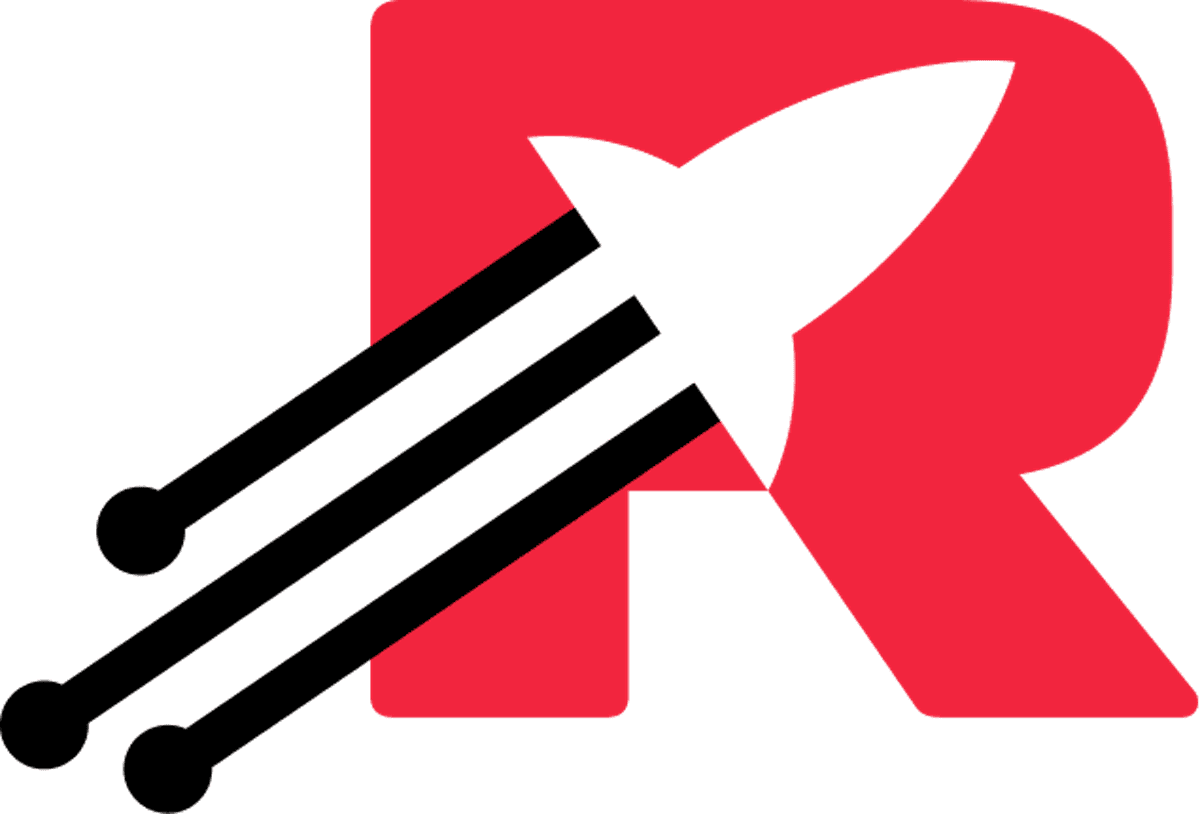 Rocketgraph logo featuring a stylized rocket over a bold red “R” on a black background.