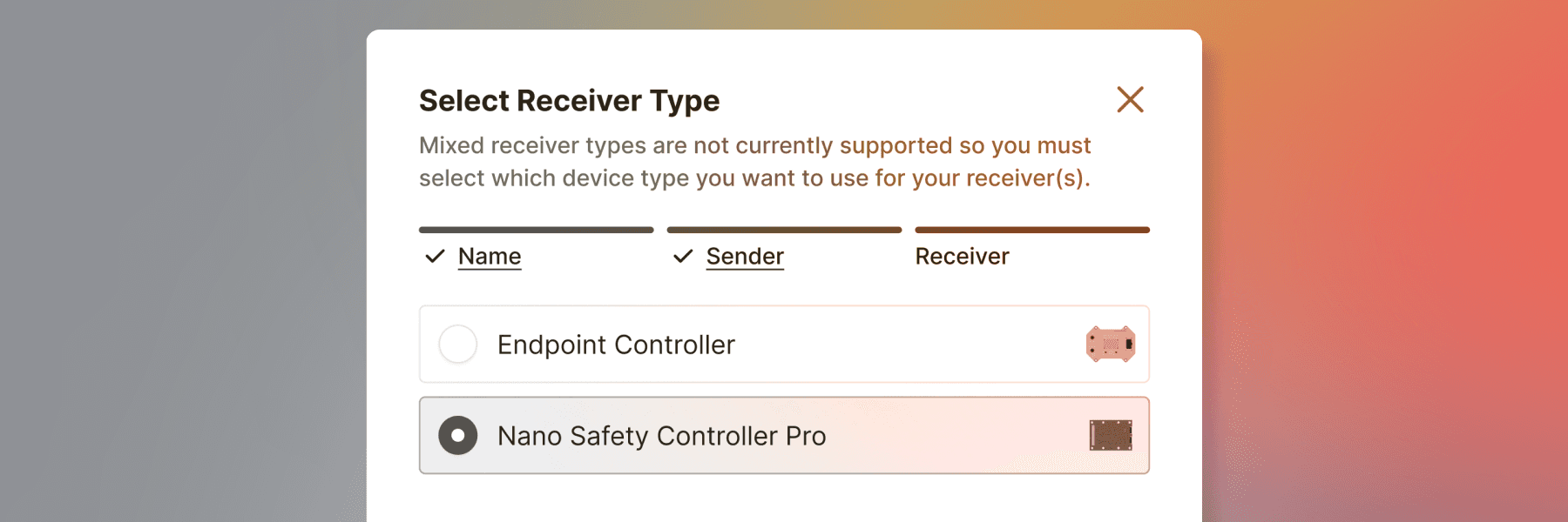 cropped view of a modal with multiple device type options