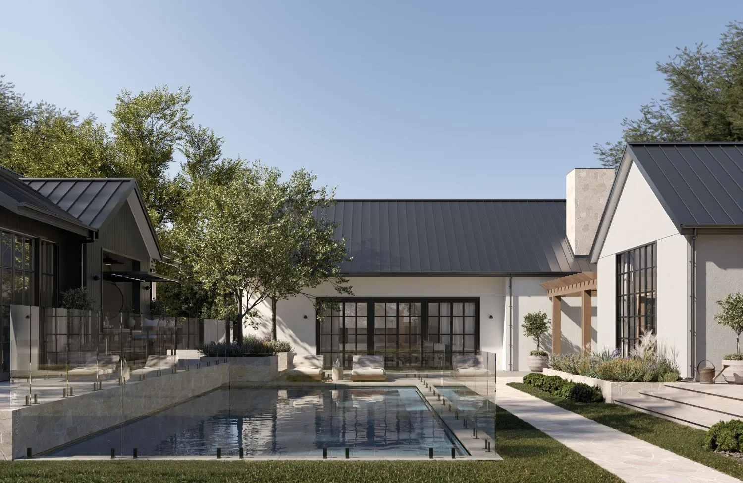 Piscine creusé avec clôture en verre trempé 12 mm