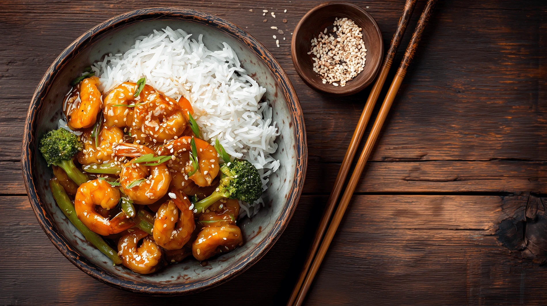 Asiatisk wok med färska grönsaker och räkor