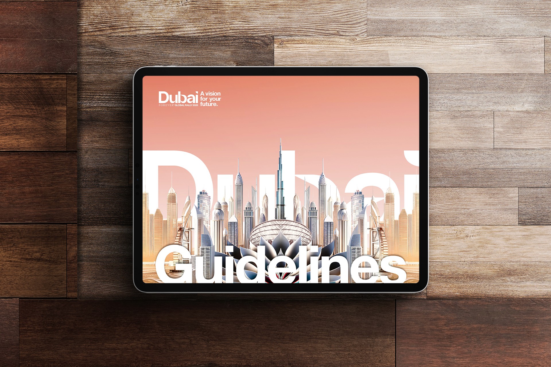 Event style guide set on an iPad on a wooden background