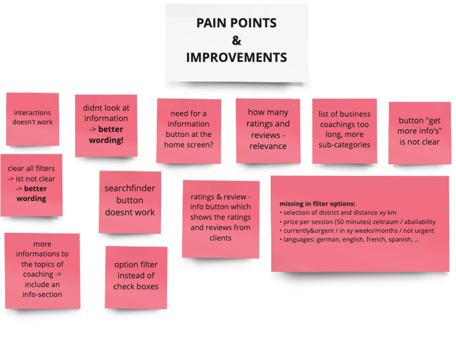 Pain Points und Improvements