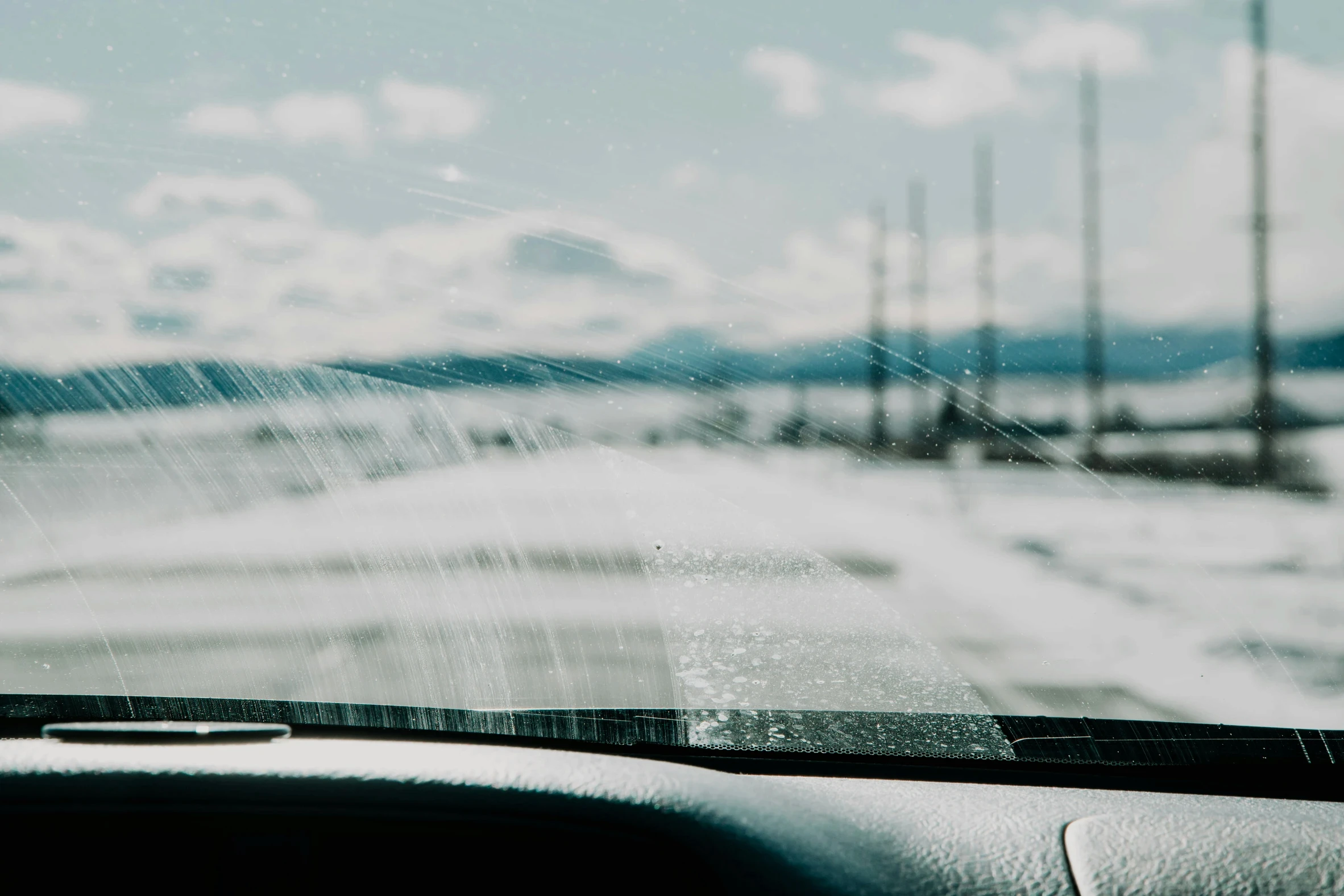 looking through a dirty car windshield
