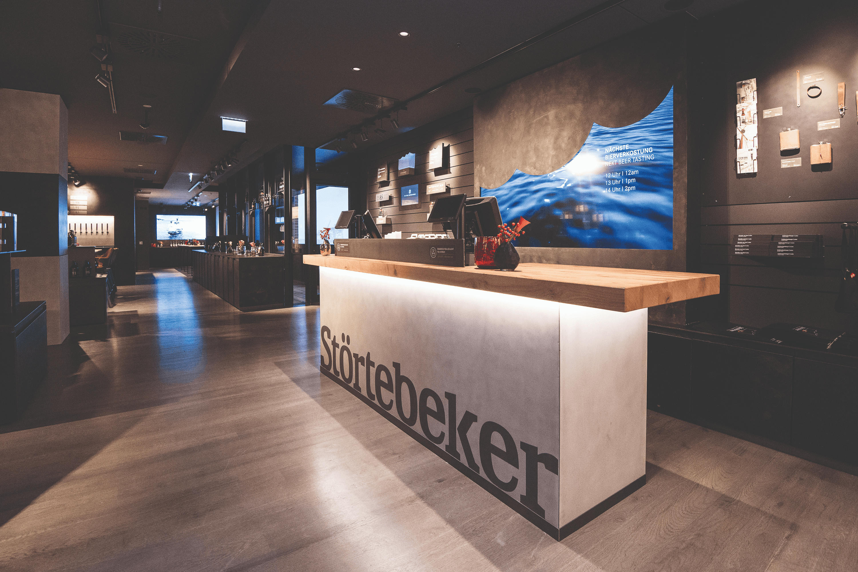 Störtebeker store interior with bar and products.