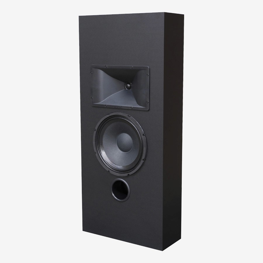 Black speaker with horn tweeter, woofer, and port