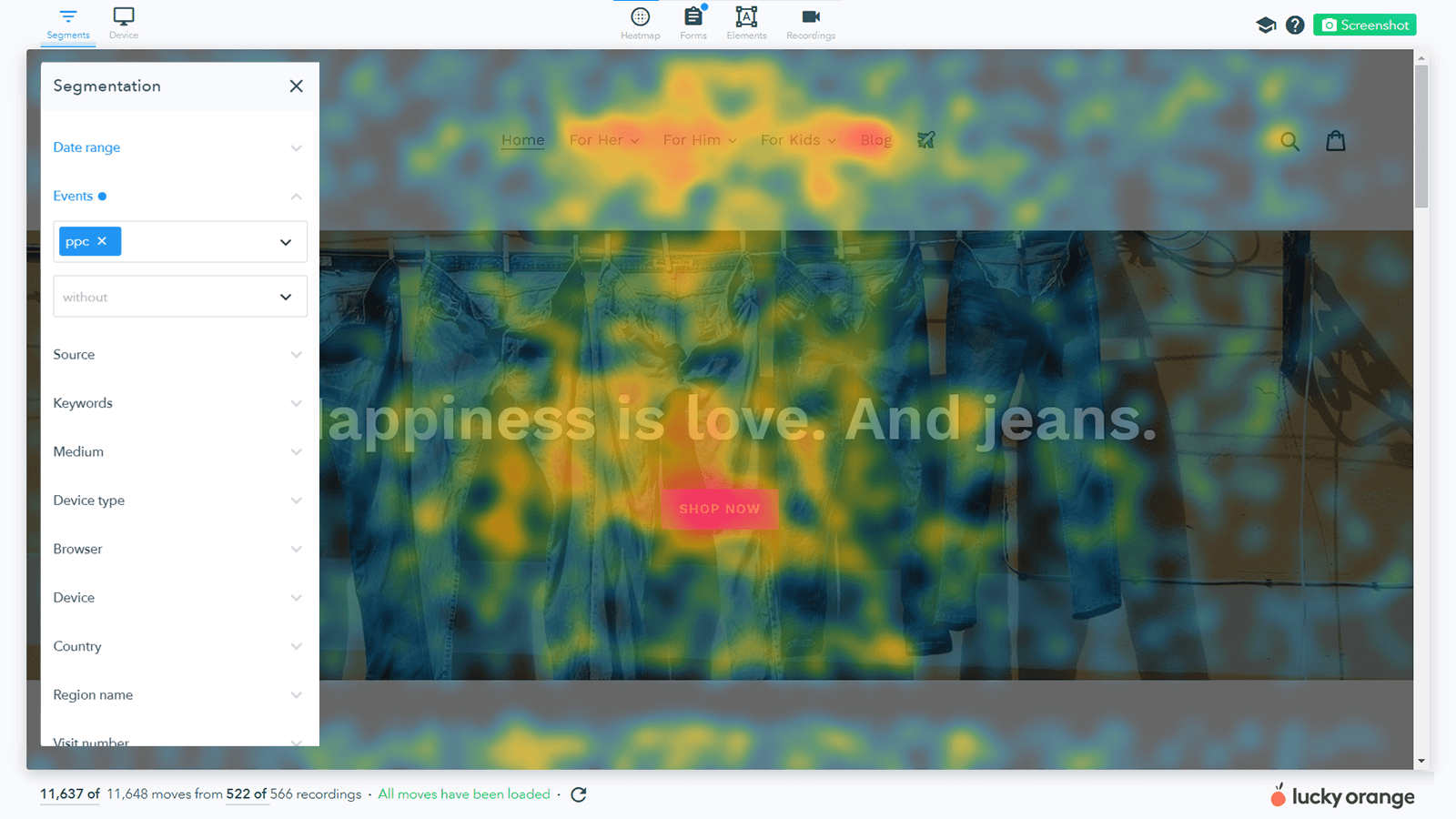 Heatmap visualization of user attention on a webpage.