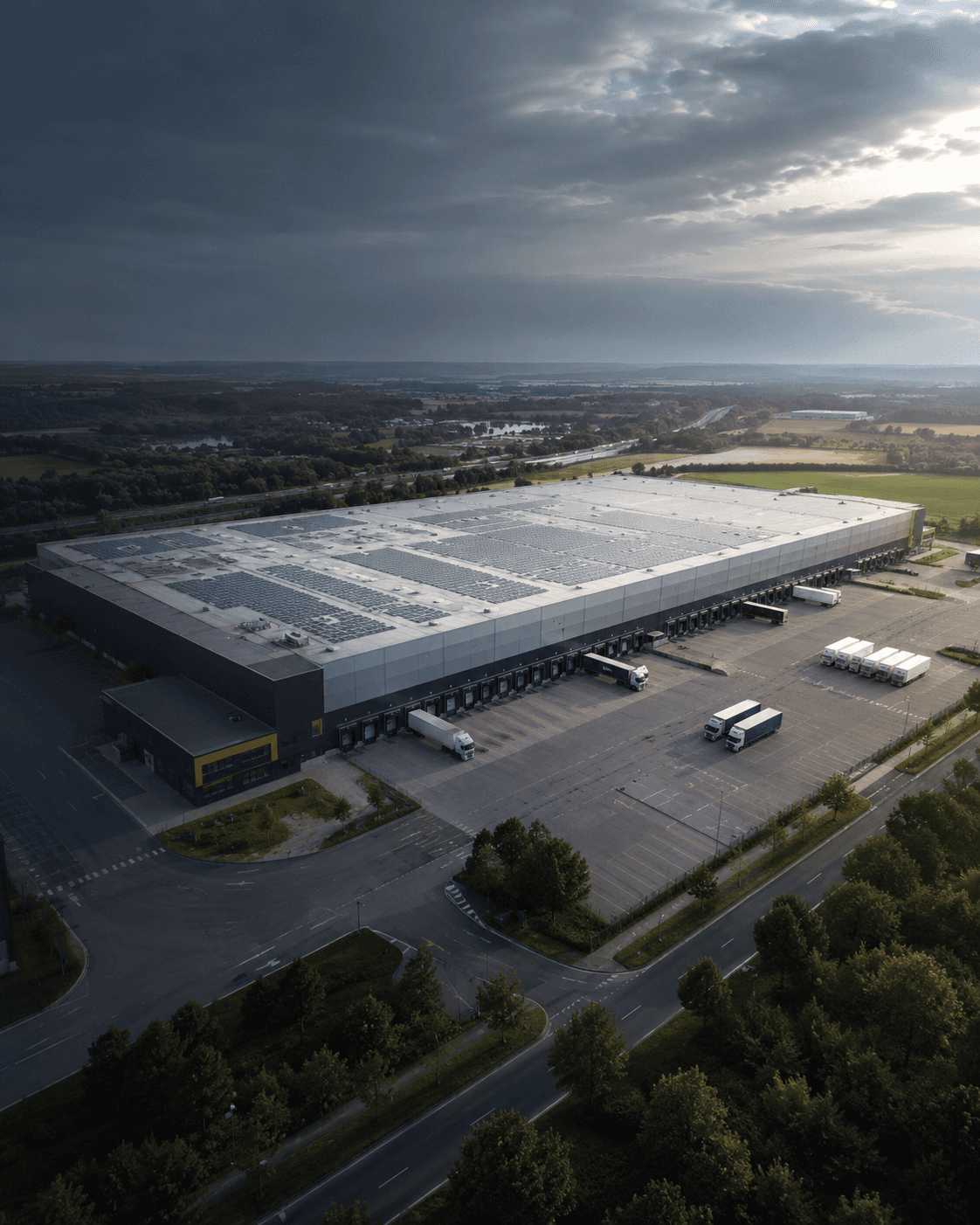 Entrepôt logistique avec panneaux photovoltaïques en toiture