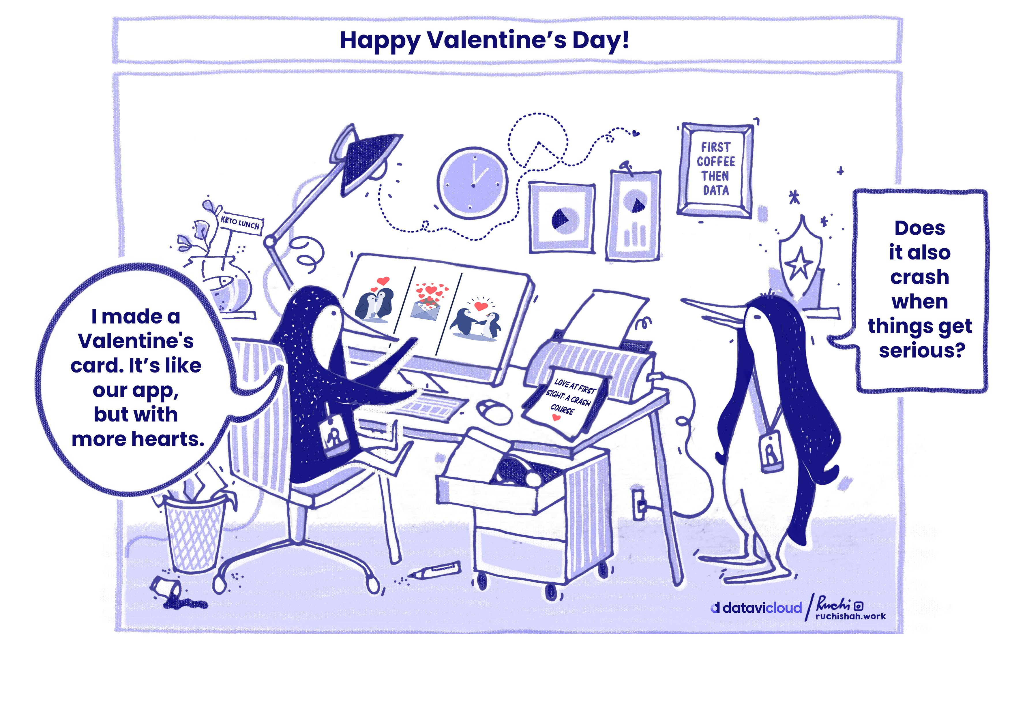 A festive Valentine's Day comic about the relationship between a team and their data.