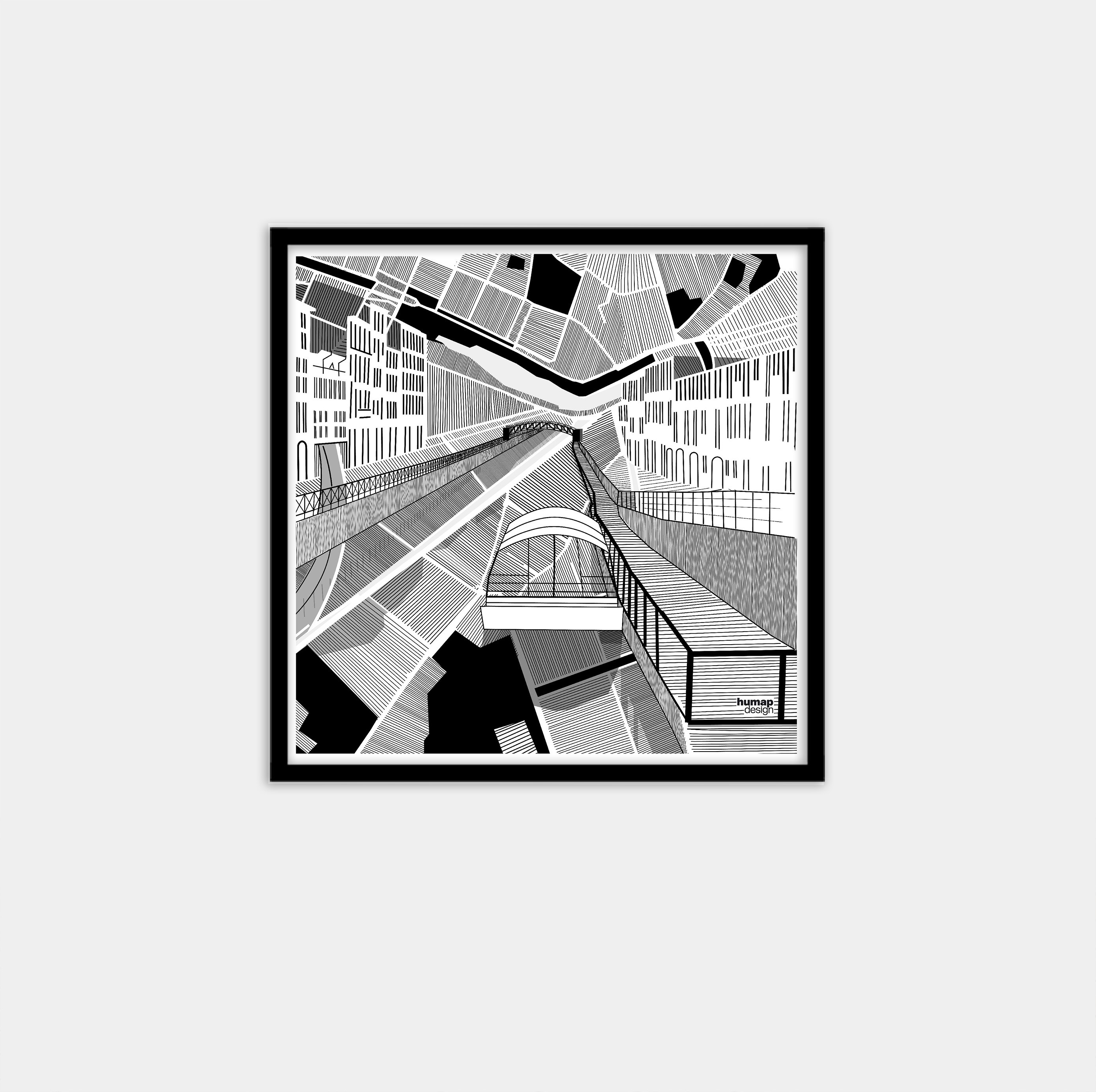 Geometric digital artwork representing Navigli in Milan, printed and framed