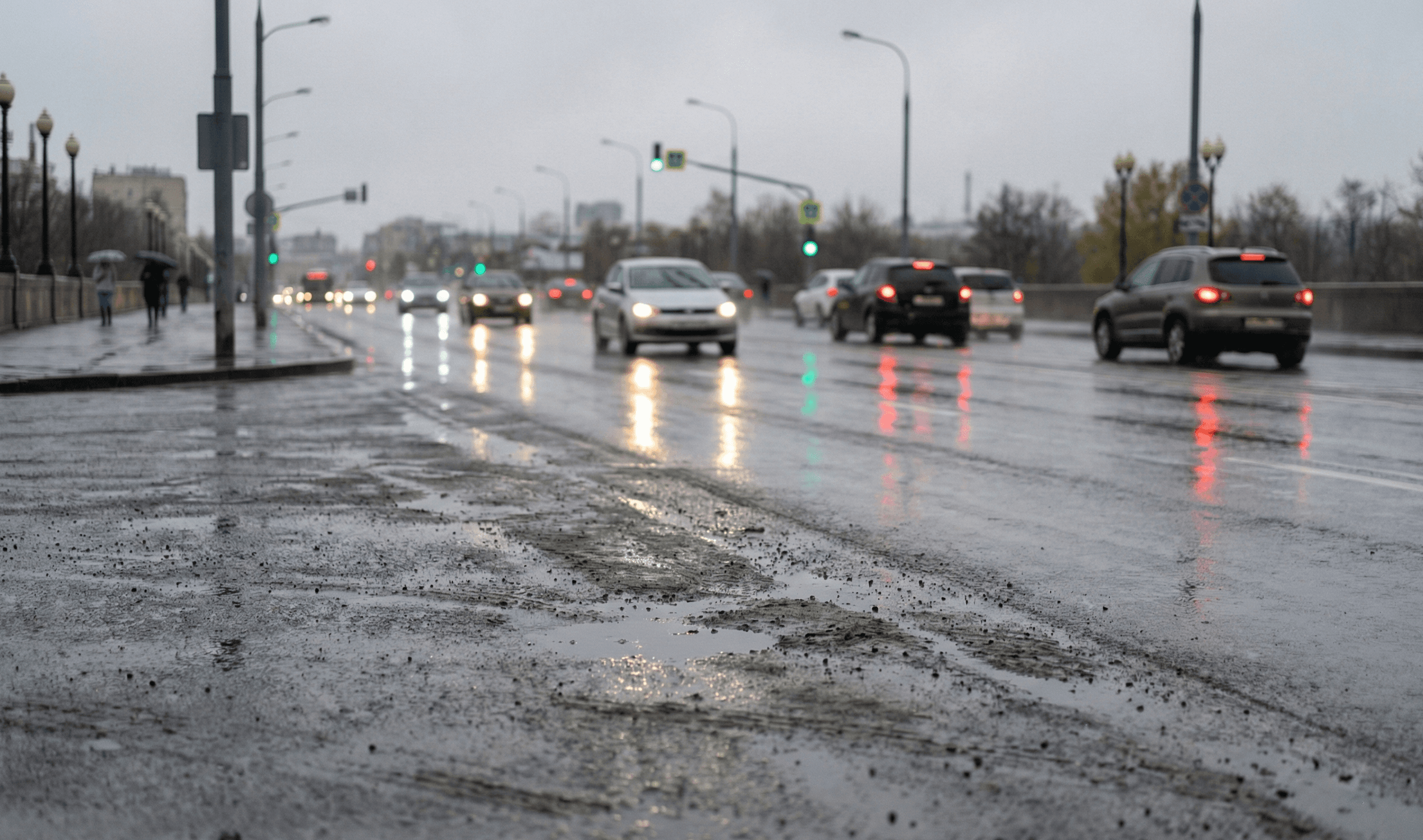 Close-up of lush, dark green leaves, some glossy and wet, against a muted background.