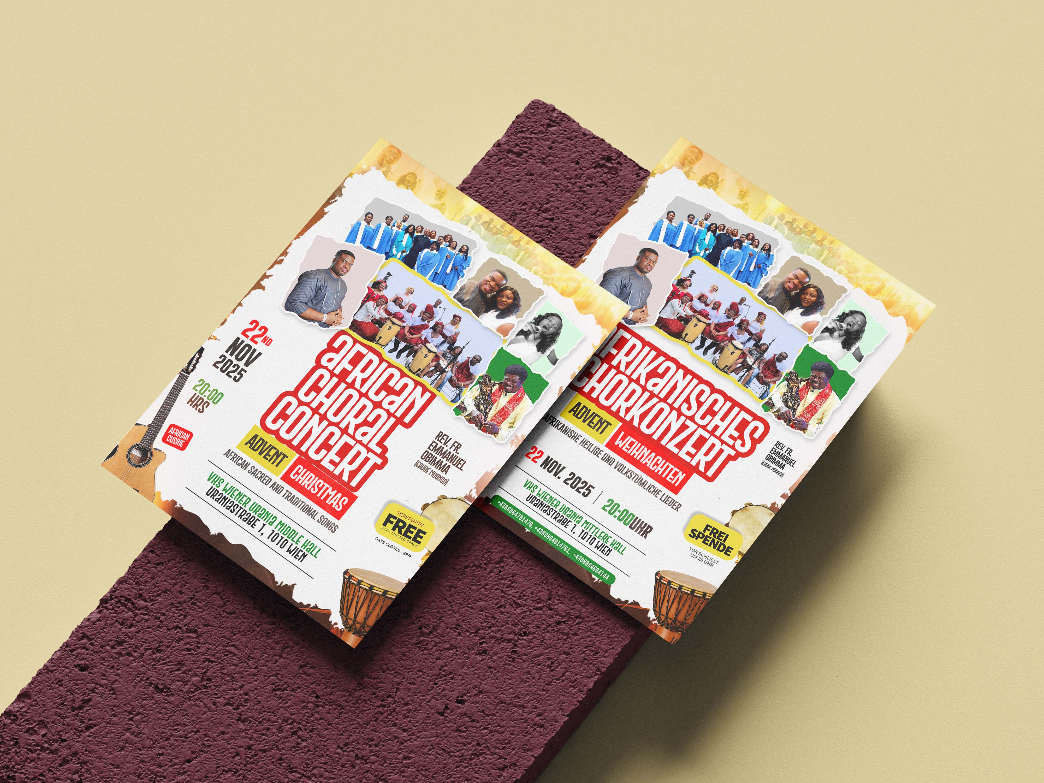 African choral concert dual flyers, both in german and english