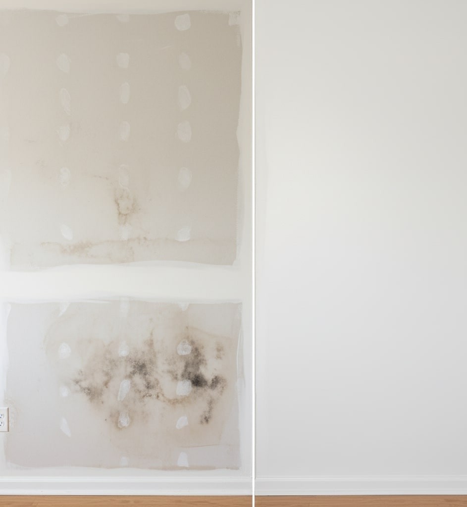 Before-and-after fire and smoke damage cleanup on interior walls
