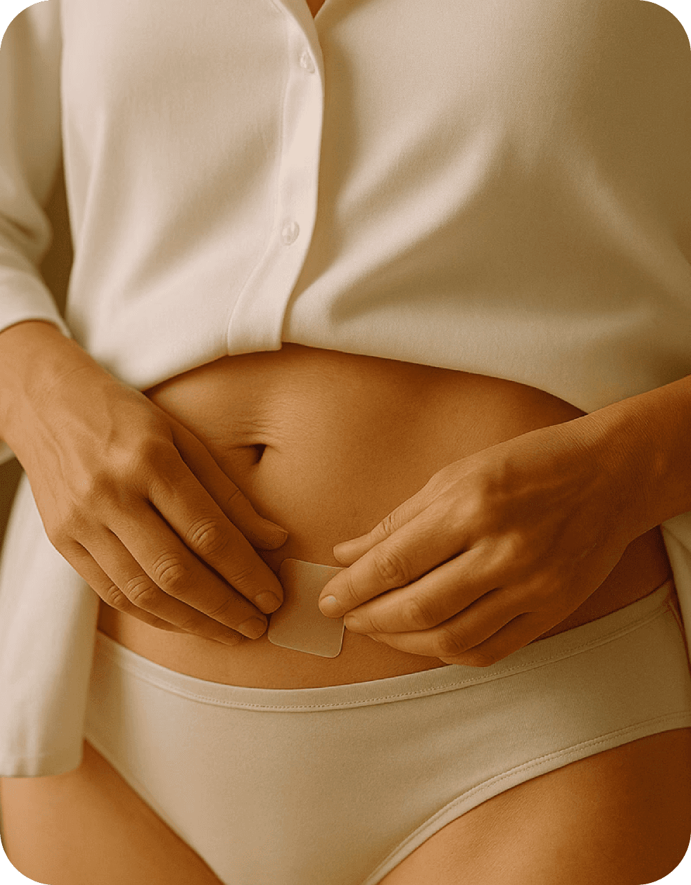 Woman using patch of estrogen for her HRT treatment