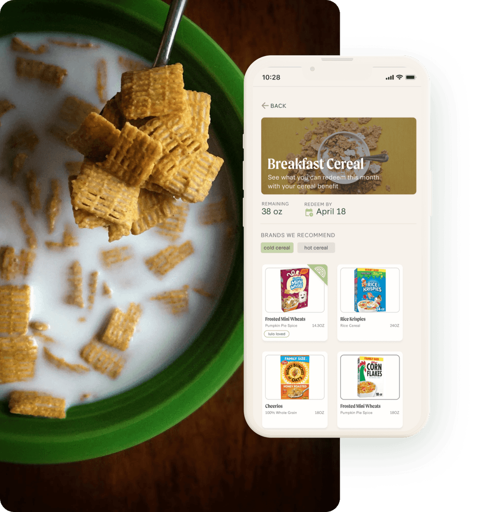 breakfast cereal and lulo wic app