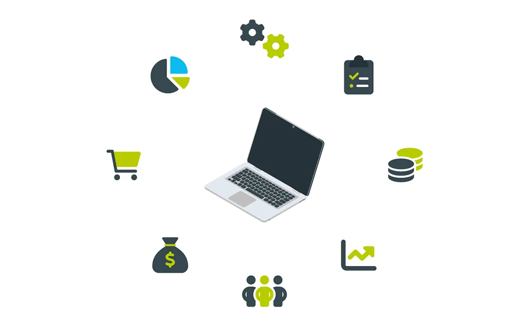 Infographic van laptop omgeven bij hulpmiddelen