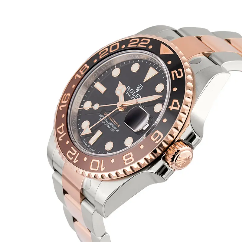Buy ROLEX GMT-Master II Steel & Rose Gold Root beer with black with everose gold markers and hands dial