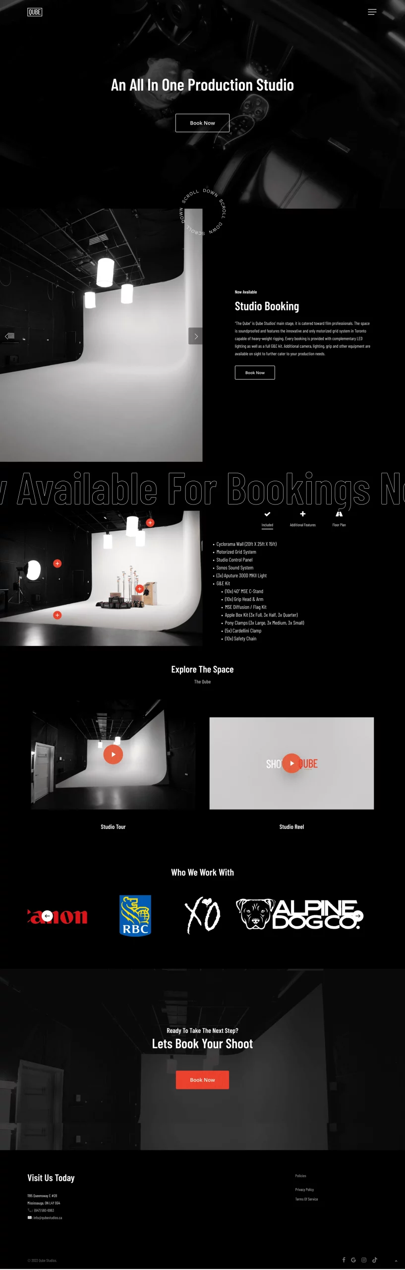 home page for qubestudios website developed & designed by Dreams Agency Mississauga, Ontario