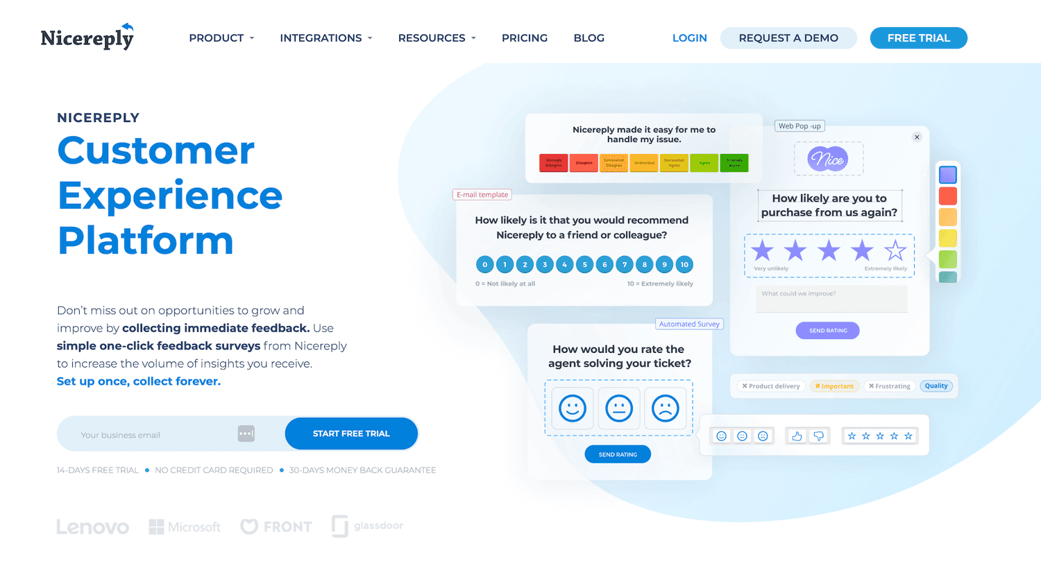 Nicereply homepage: Customer Experience Platform
