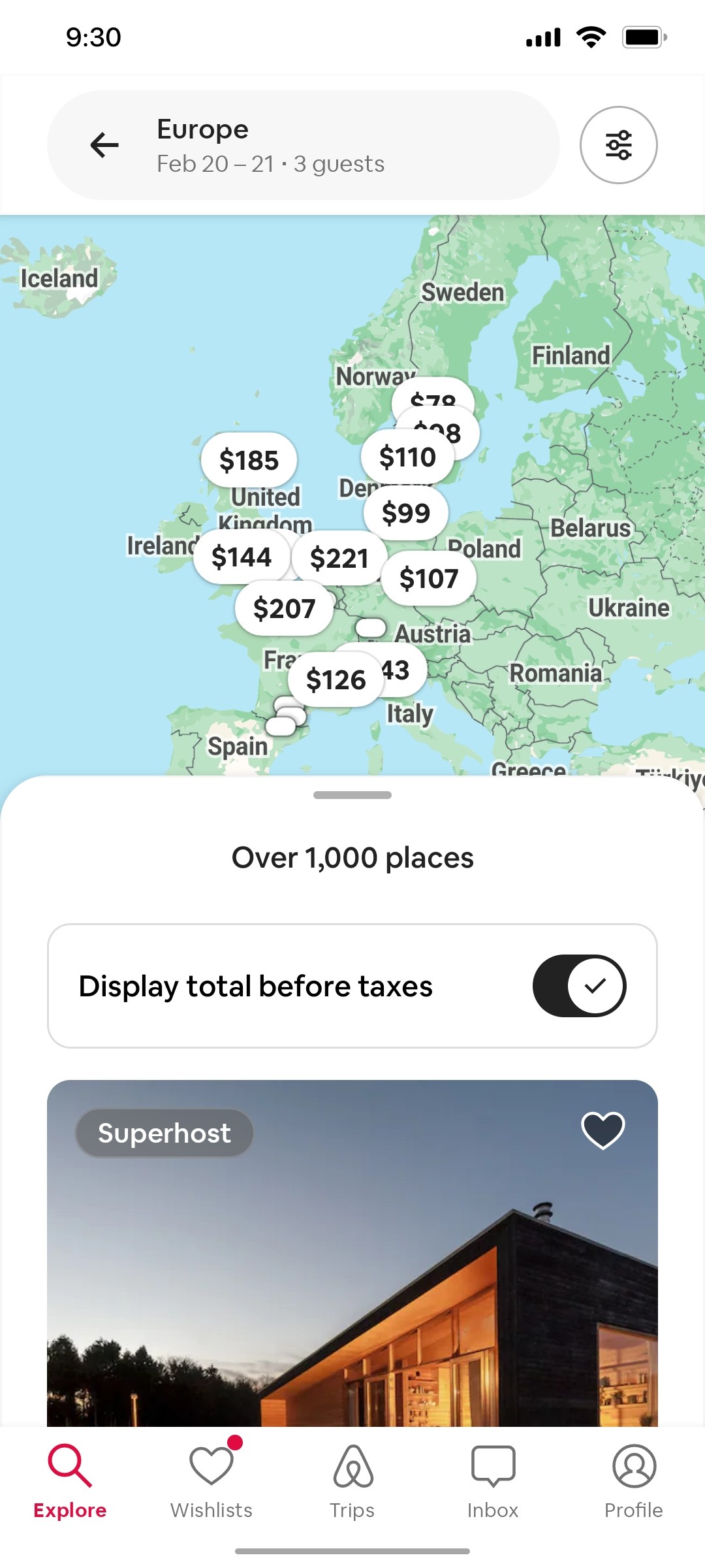 Airbnb Experience Search Result screen