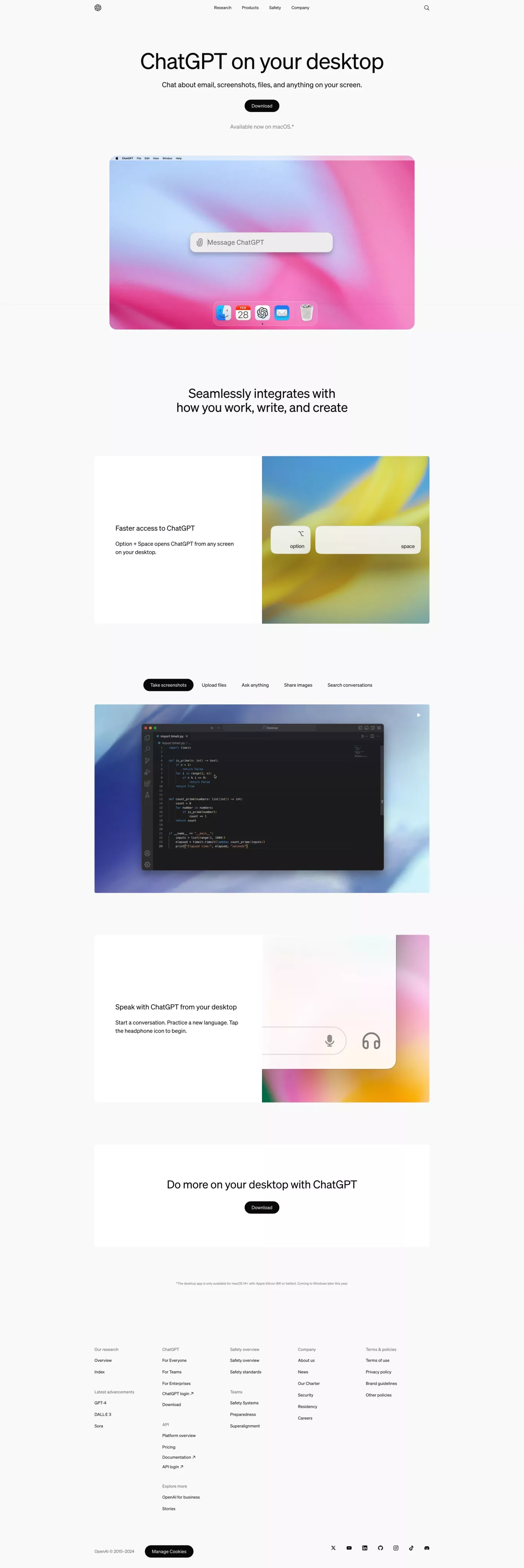 ChatGPT on your desktop landing page screenshot showcasing Tech and AI design