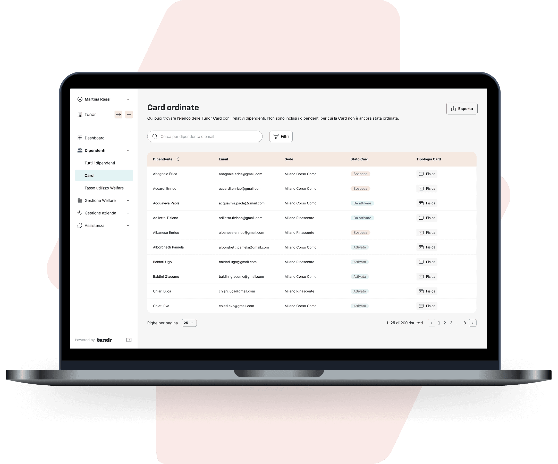Mockup dell'App con le categorie di voucher