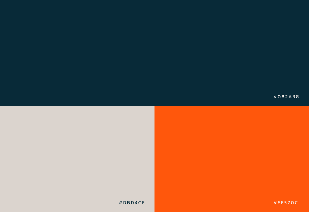 The color palette which consists of orange, navy and cream.