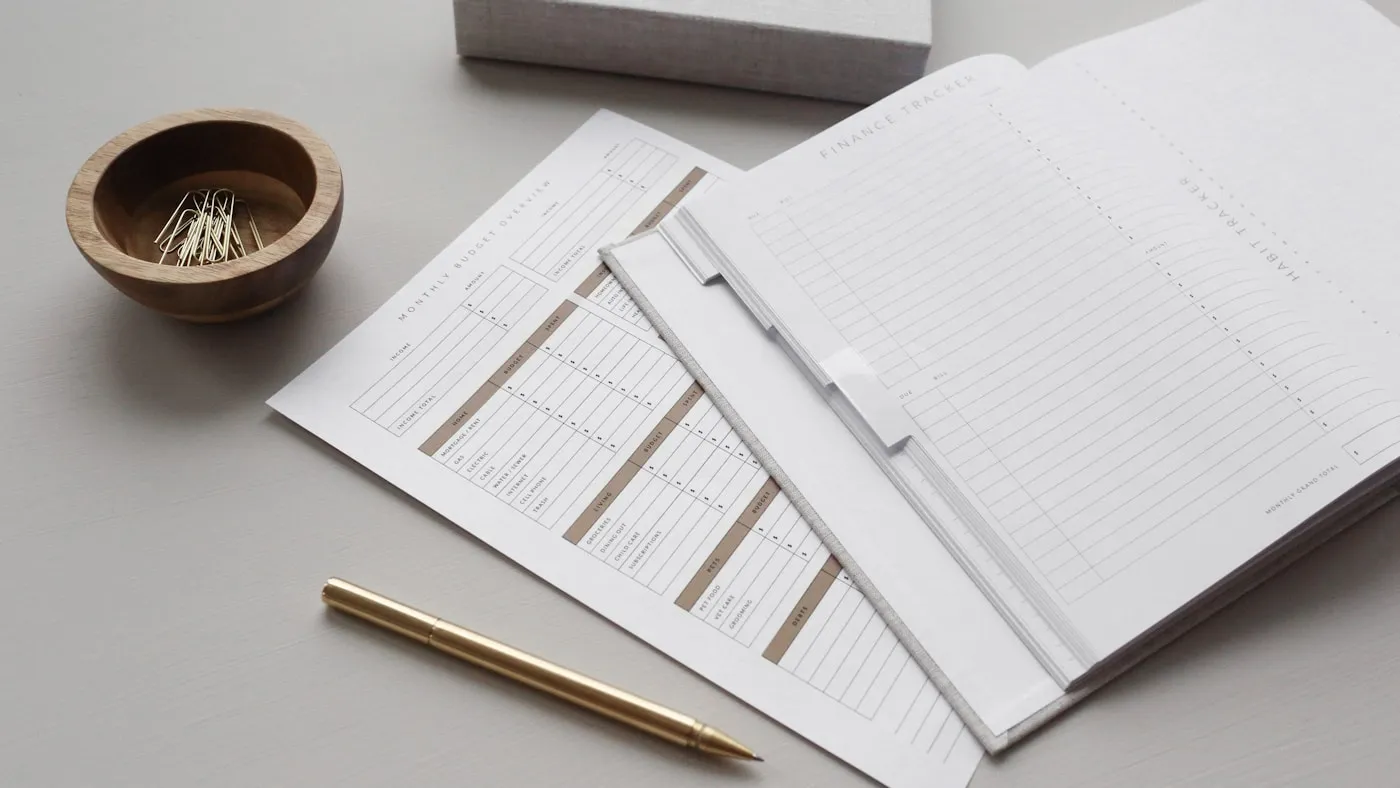 Financial planning worksheets and a finance tracker