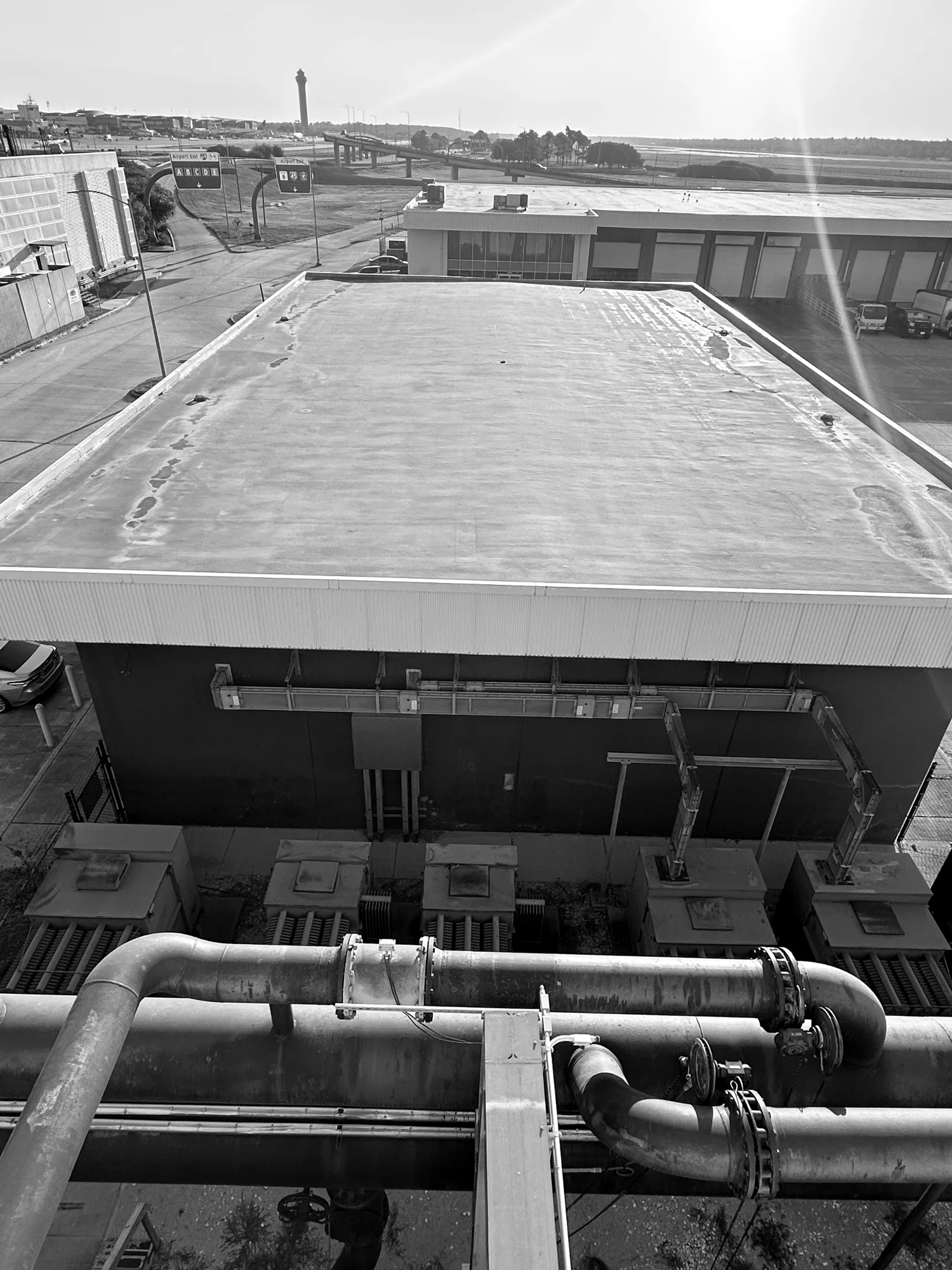 IAH Central Utility Plant — utility distribution and plant structure, airport beyond