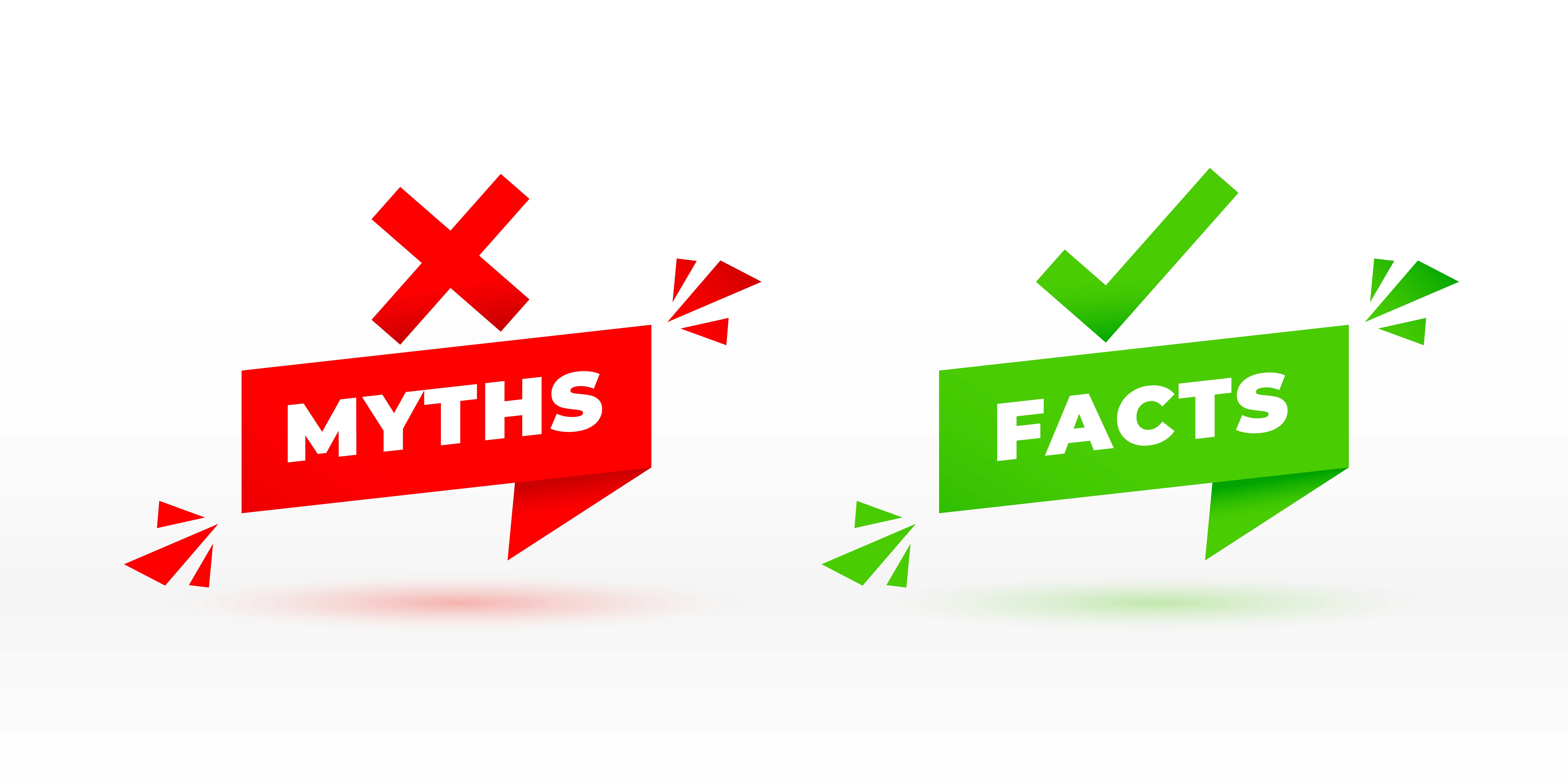 Image with white baground writter myths in red colour and facts in green colour