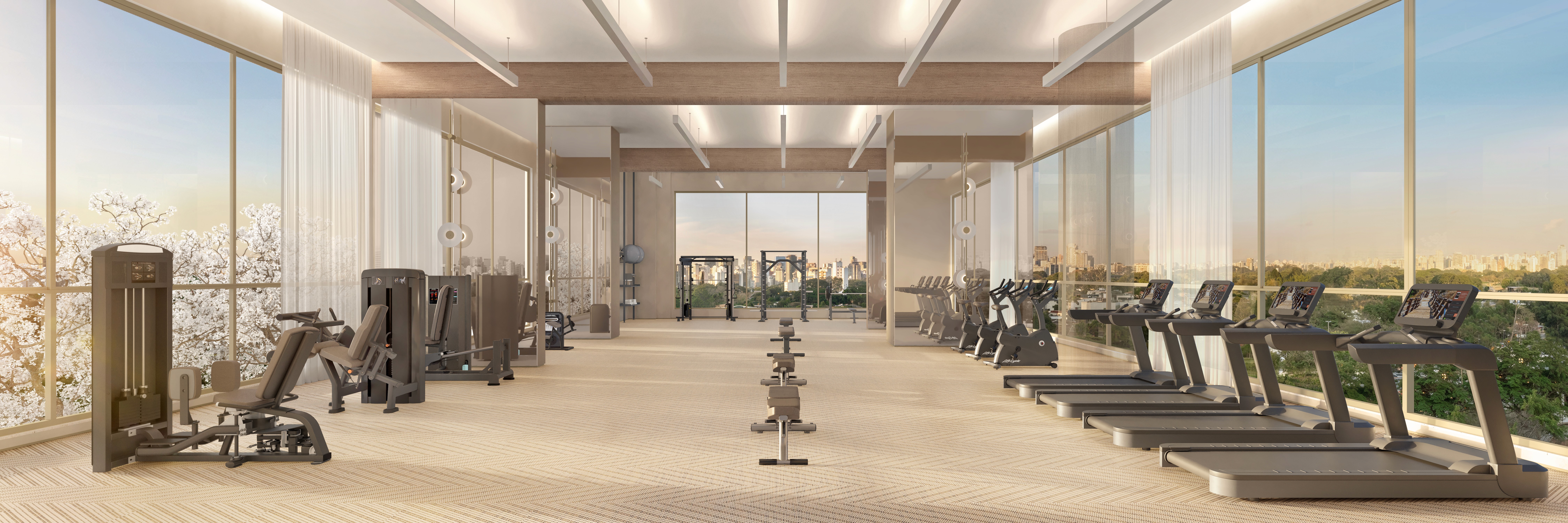 Curved modern skyscraper against a clear blue sky.