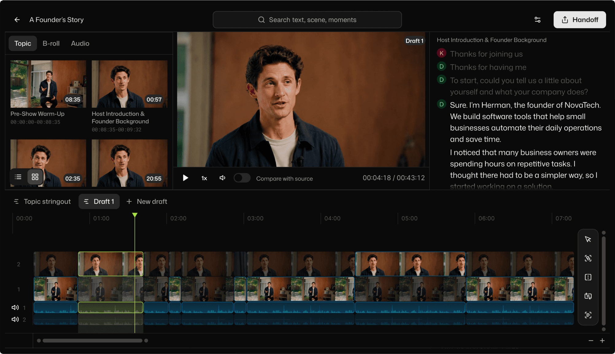 Selects Field Interview editing with AI
