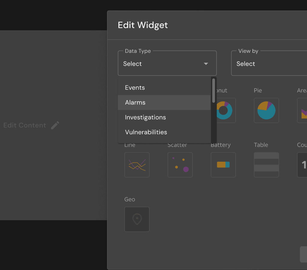 Section of Edit Widget Data Type in menu