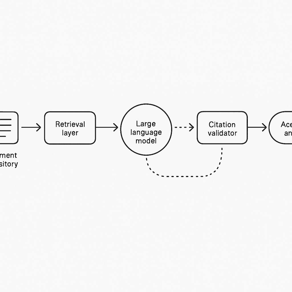 Flow diagram showing retrieval, LLM, and validation loop that boosts citation accuracy.