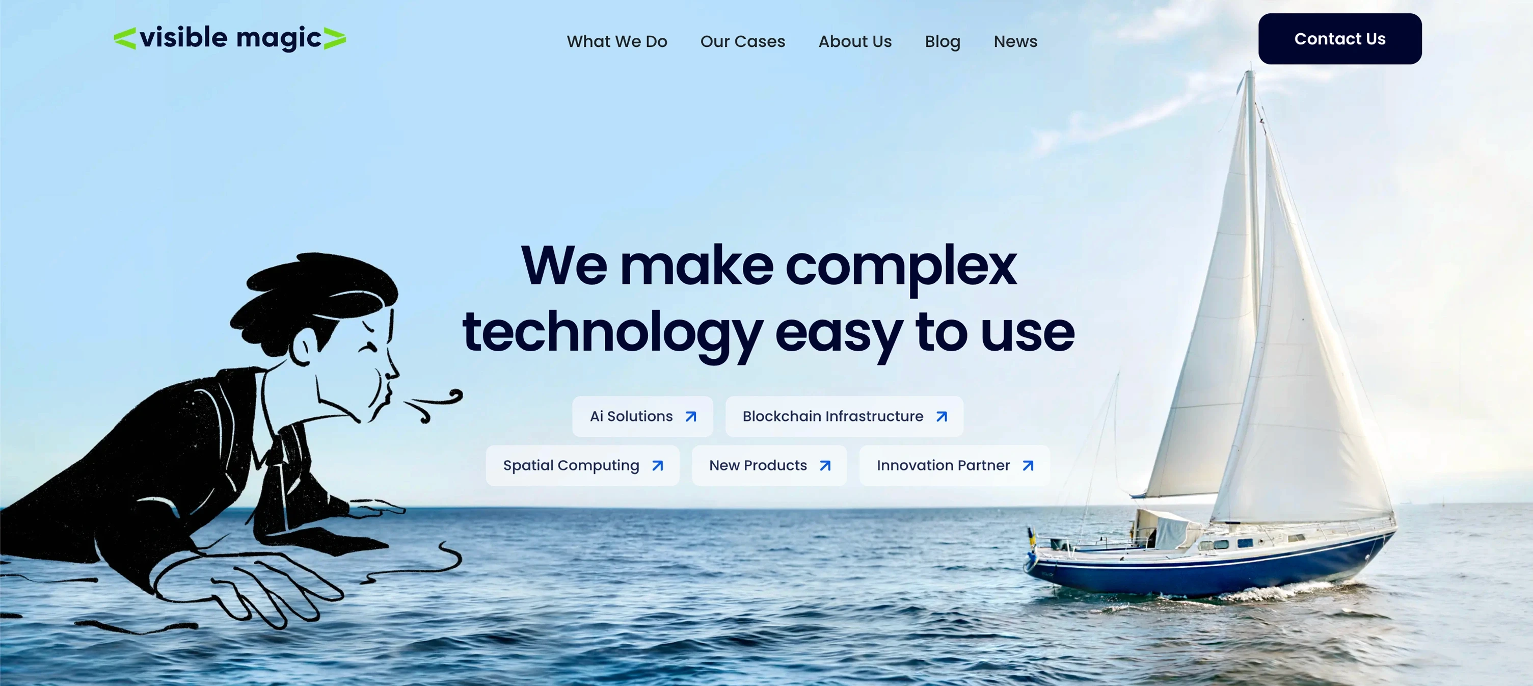Visible Magic website homepage showing a spatial computing and AI product development studio offering visionOS development services